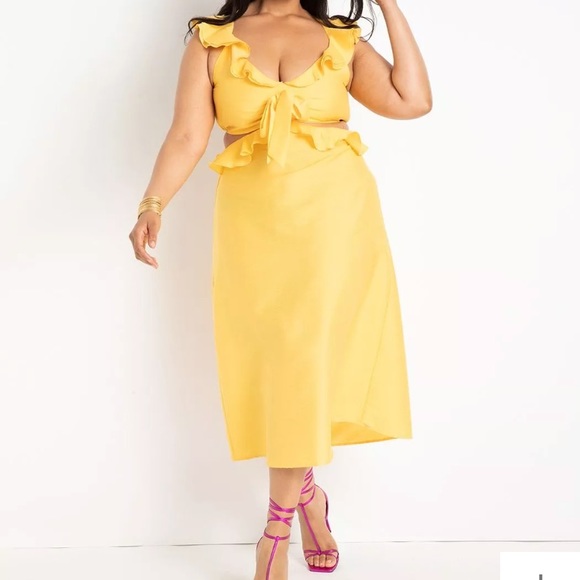 Ruffle Detail Linen Dress